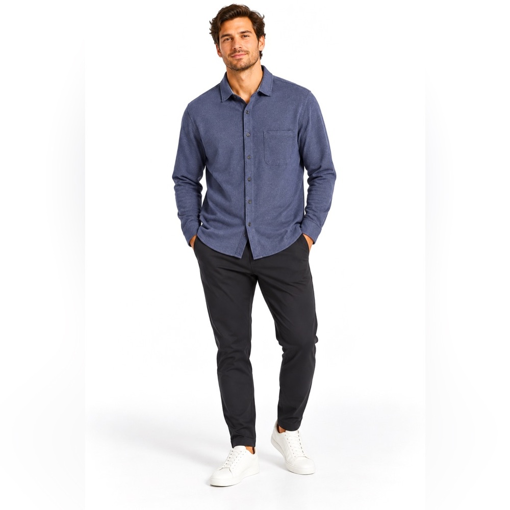Lululemon Men’s Large Soft Knit Blue Heather Pima Cotton Stretch Button-Up Shirt